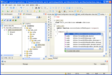 PHP Editor Symfony code completion